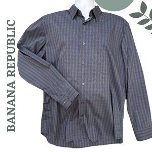 Banana Republic Men’s Slim Fit Dress Shirt | Blue Beige Check | XL 17 - 17.5